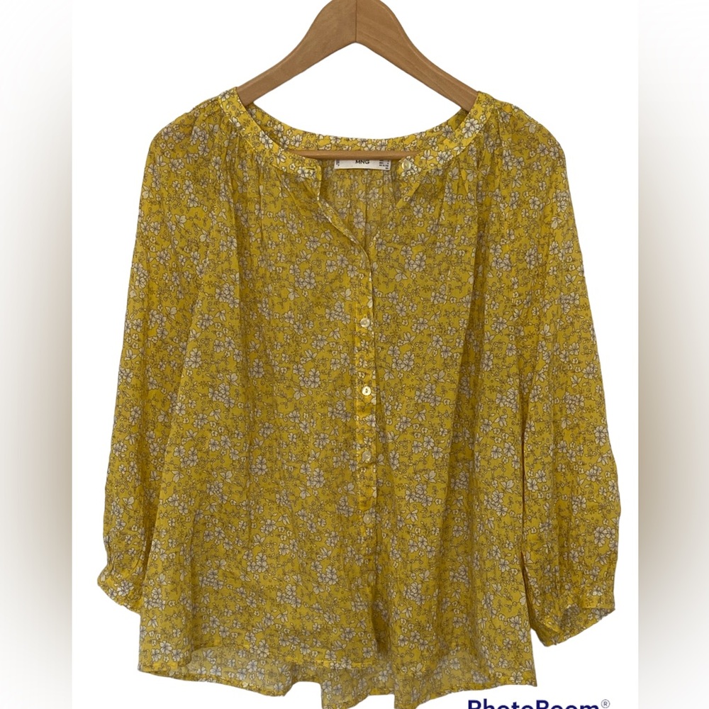Mango EUC button-up blouse printed floral yellow